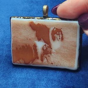 Signed Collie Dog Picture Necklace Pendant